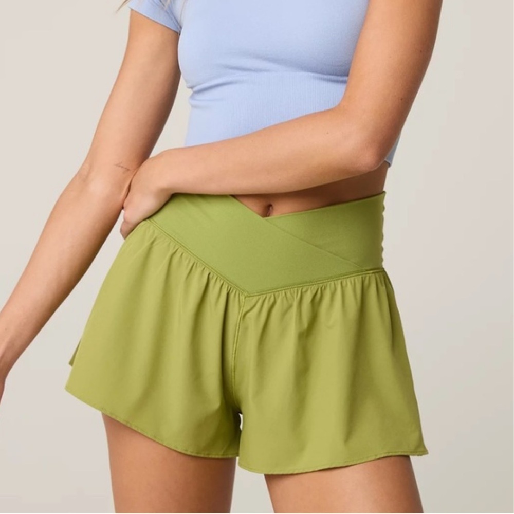 Aerie Green Crossover Flowy Shorts